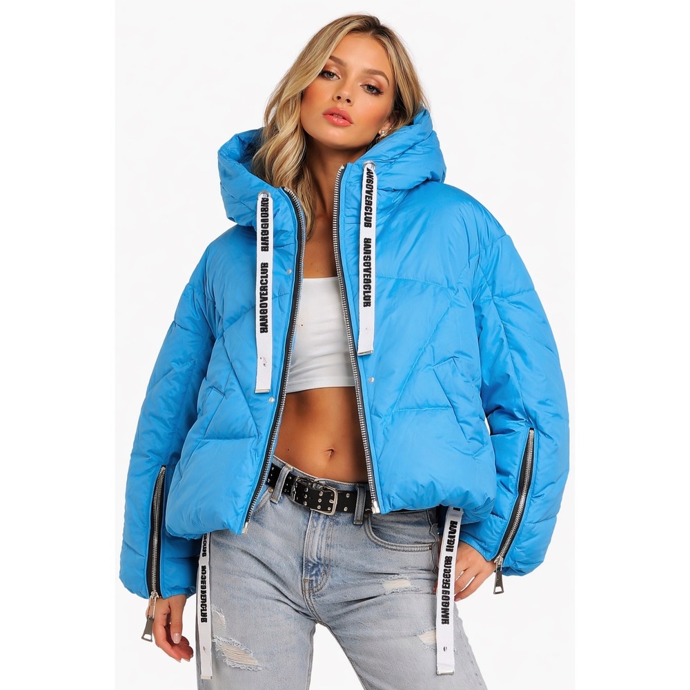 Khrisjoy Khris Hangover Club Puffer Jacket Turquoise Logo Drawstring Size 01 - Picture 2 of 16